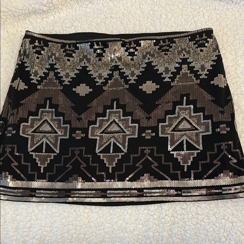 Express Black and Silver Sequin Mini Skirt
